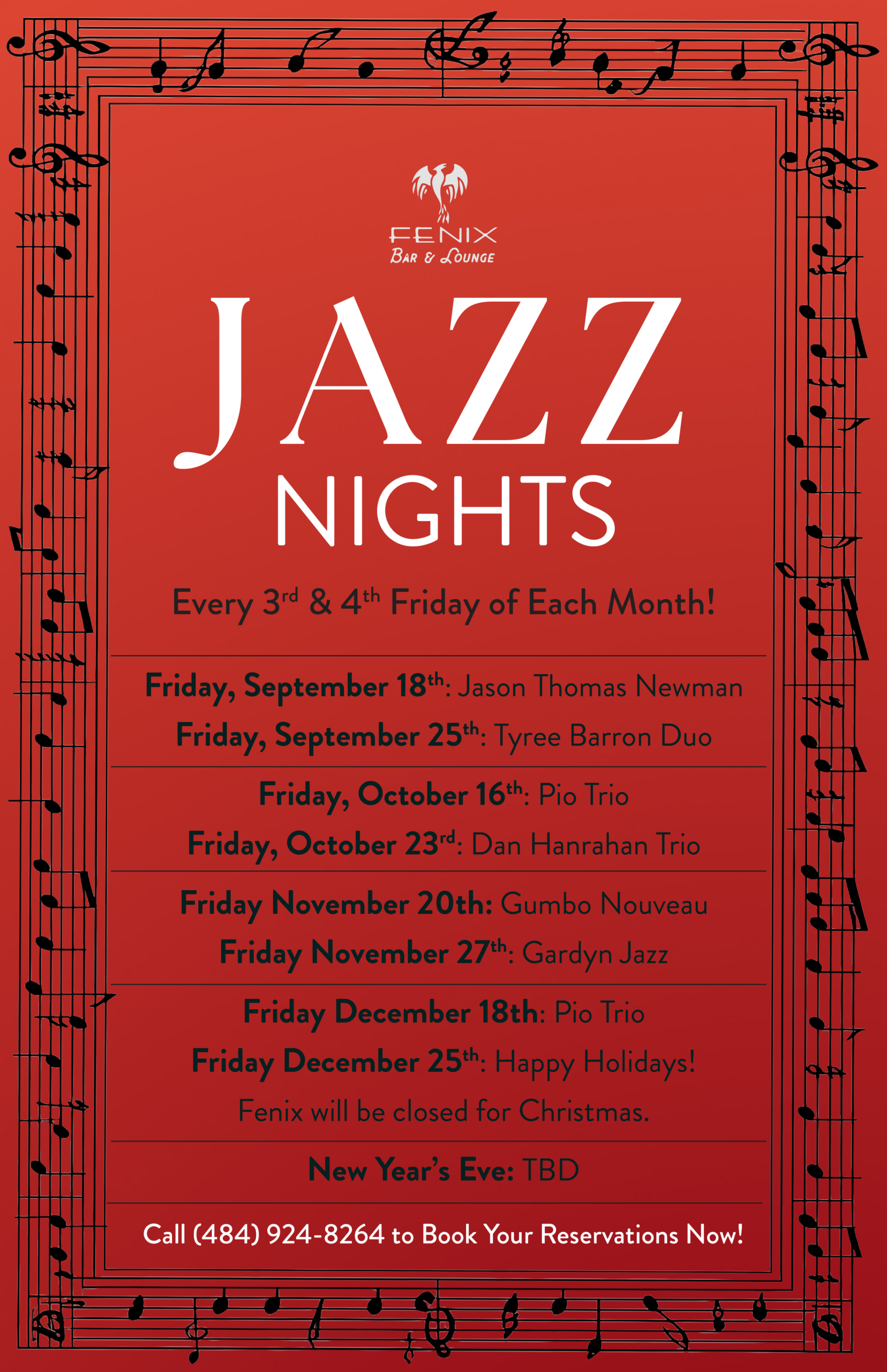 Sept to NYE Jazz Schedule